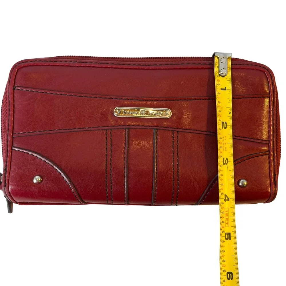 Etienne Aigner Red Leather Zip Around Organizer Wallet Clutch Gold Hardware